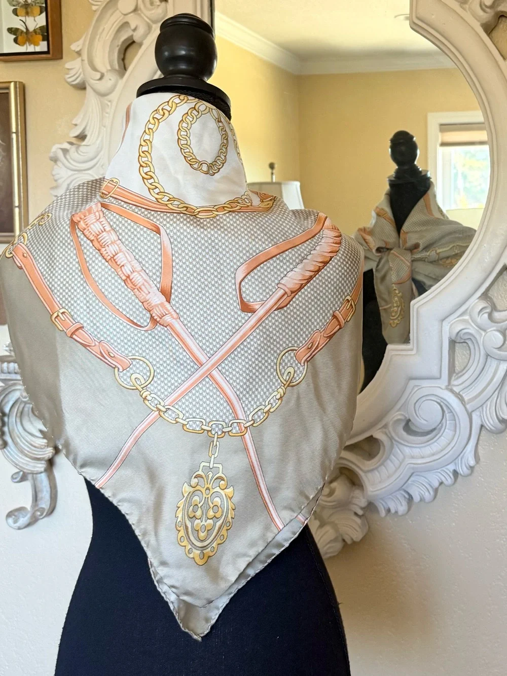 Nordstrom’s made in Italy, silk scarf horse bit chain